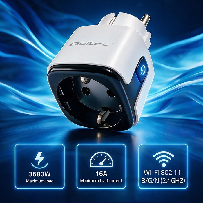 Qoltec Inteligentne gniazdko Wi-Fi 16A | timer | watomierz | Tuya