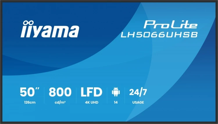 IIYAMA Monitor profesjonalny 50 cali LH5066UHSB-B1AG IPS,4k,800cd,1200:1,Android14,6.5ms   ,2xHDMI, USB-C, RJ45, 2xUSB, 2x10W, WiFi, iiSignage2, 4/32G