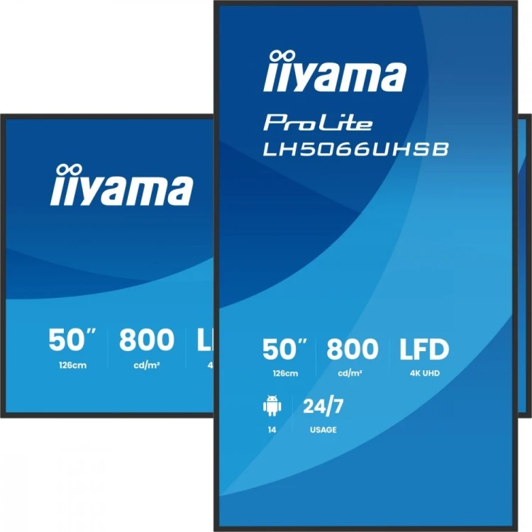 IIYAMA Monitor profesjonalny 50 cali LH5066UHSB-B1AG IPS,4k,800cd,1200:1,Android14,6.5ms   ,2xHDMI, USB-C, RJ45, 2xUSB, 2x10W, WiFi, iiSignage2, 4/32G