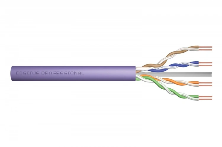 Digitus Kabel teleinformatyczny instalacyjny kat.6, U/UTP, B2ca, drut, AWG 23/1, LSOH, 500m, szpula, fioletowy