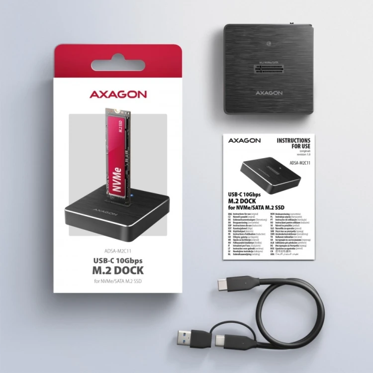AXAGON ADSA-M2C11 Stacja dokująca USB-C 3.2 Gen 2 ALU - 1 x NVMe /SATA M.2 10Gbps