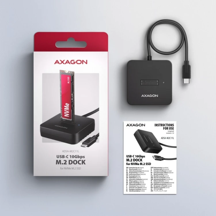 AXAGON ADSA-M2C11L Stacja dokująca USB-C 3.2 Gen 2 - 1 x NVMe M.2 10Gbps