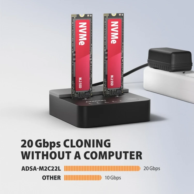 AXAGON ADSA-M2C22L Stacja dokująca USB-C 3.2 Gen2x2 - 2 x NVMe M.2 20Gbps