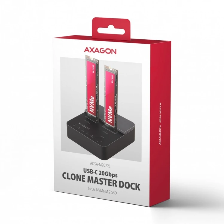 AXAGON ADSA-M2C22L Stacja dokująca USB-C 3.2 Gen2x2 - 2 x NVMe M.2 20Gbps