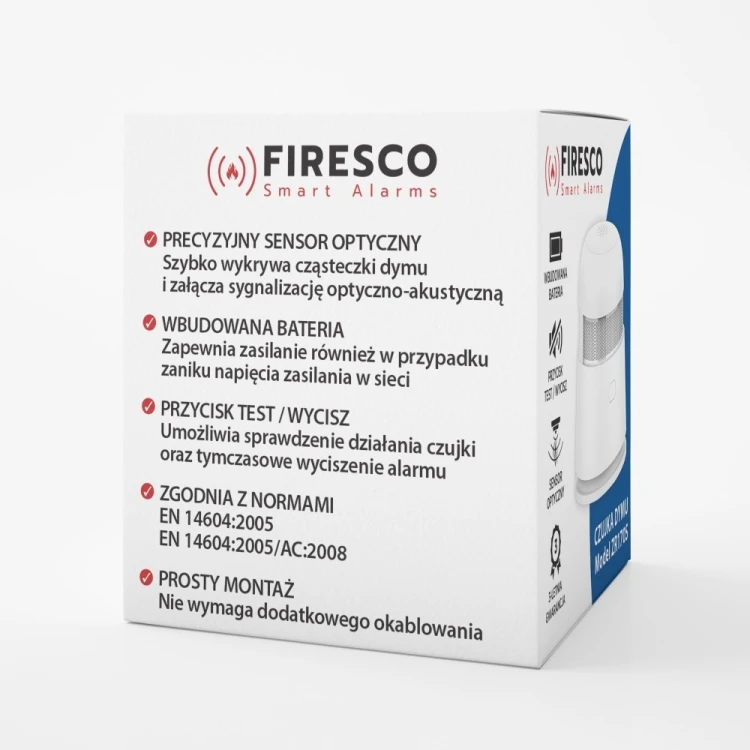 Firesco Czujka dymu ZR170S, autonomiczna czujka dymu, wbudowana bateria, 3 letnia gwarancja
