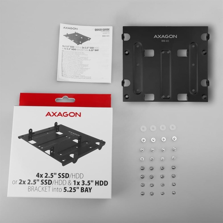 AXAGON RHD-435 Ramka metalowa do montażu 4x 2.5" HDD (2x 2.5" HDD/SSD &amp; 1x 3.5" HDD) w pozycji 5.25" Czarna