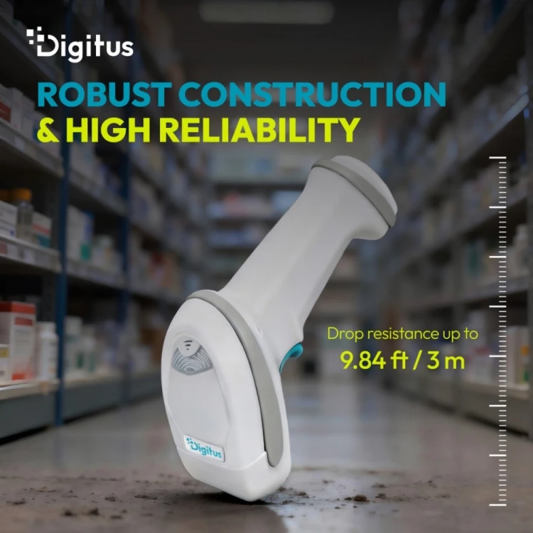 Digitus Zaawansowany czytnik kodów kreskowych bezprzewodowy USB-RJ45 2m, 1D/2D 2m/s, IP52, stojak w zestawie