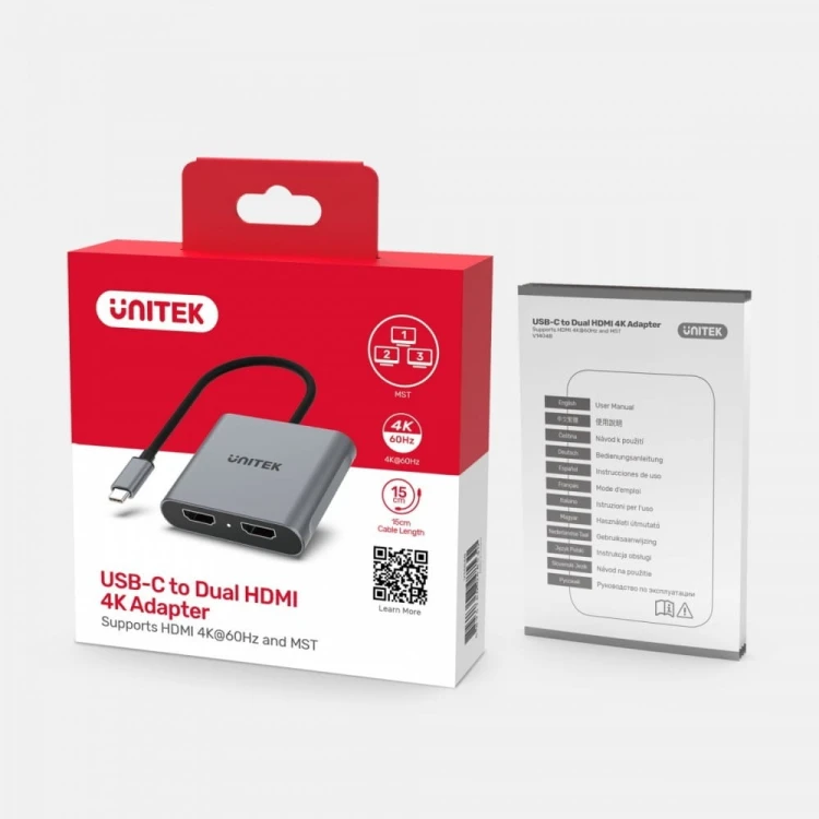 Unitek Adapter USB-C - 2x HDMI 2.0;  4K MST; M/F