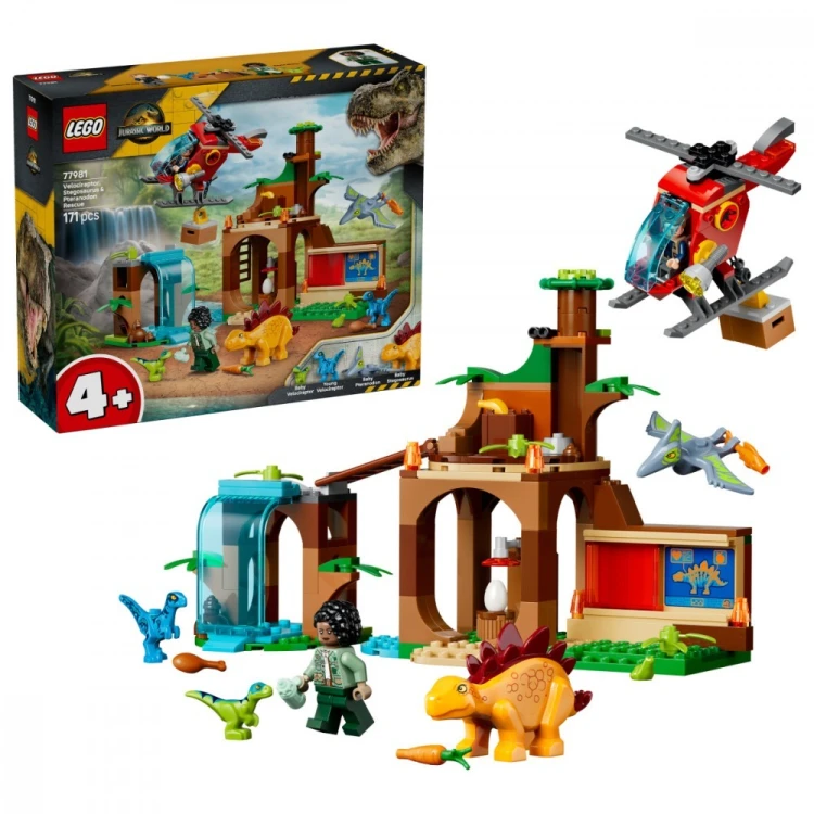 LEGO Klocki Jurassic World 77981 Welociraptor, stegozaur i pteranodon - Centrum ratunkowe