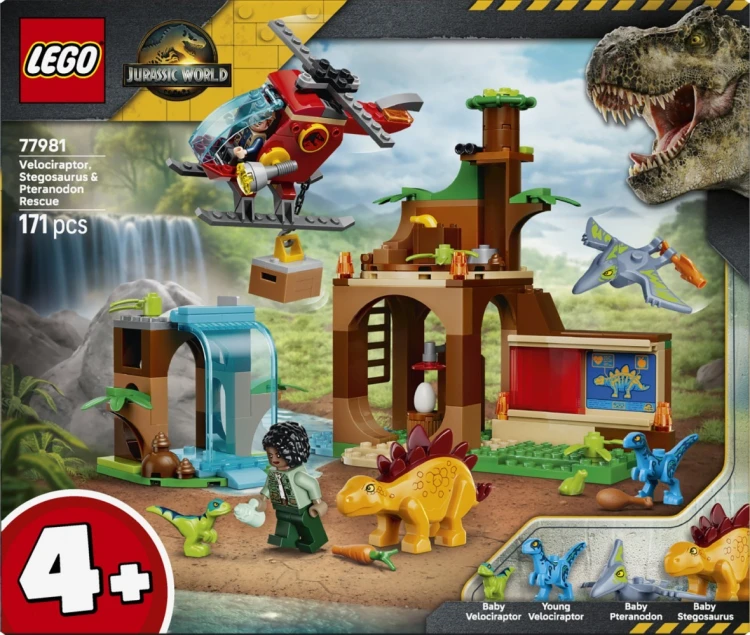 LEGO Klocki Jurassic World 77981 Welociraptor, stegozaur i pteranodon - Centrum ratunkowe