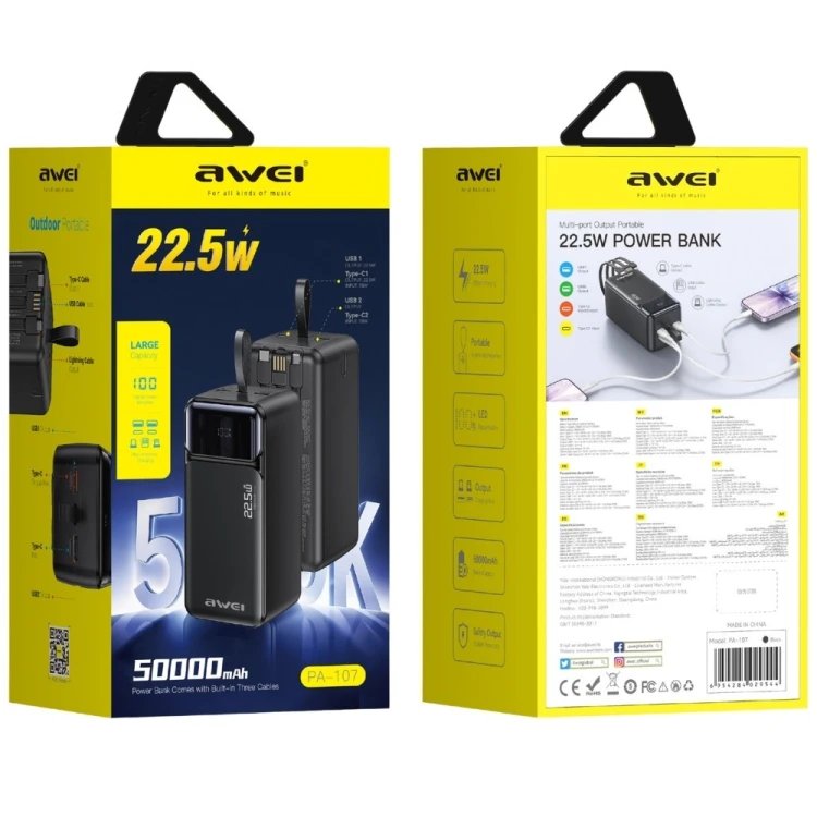 AWEI Powerbank 50000mAh 22,5W PA-107 PD 3xUSB