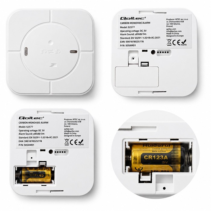 Qoltec Czujnik tlenku węgla (czadu) | detektor CO | TUYA | Wi-Fi | LED