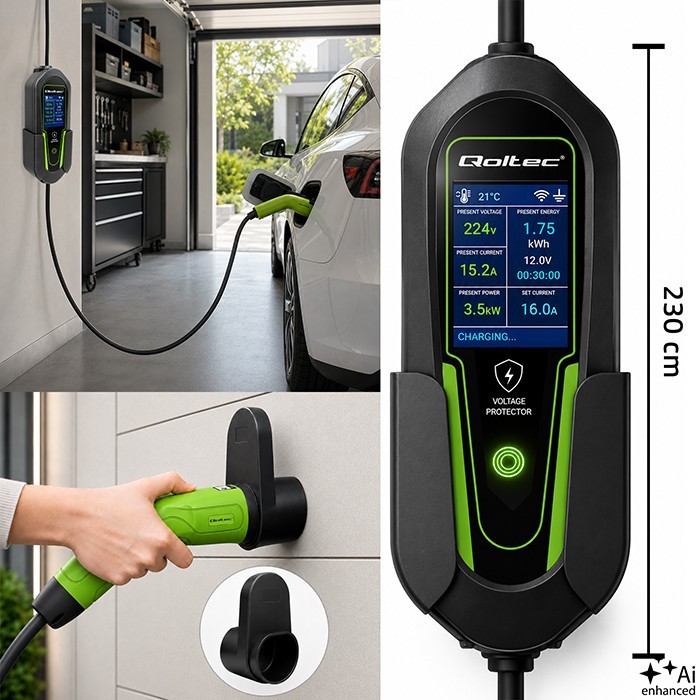 Qoltec Ładowarka do EV i hybryd Typ2 | 3.5kW | 230V | SCHUKO 16A | Wi-Fi