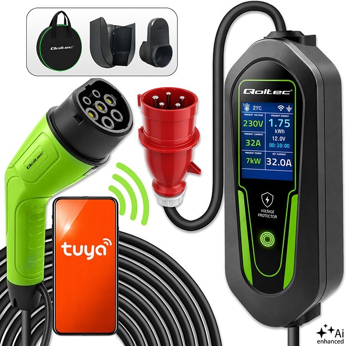 Qoltec Ładowarka do EV i hybryd Typ2 | 7kW | 230V | CEE 32A | Wi-Fi