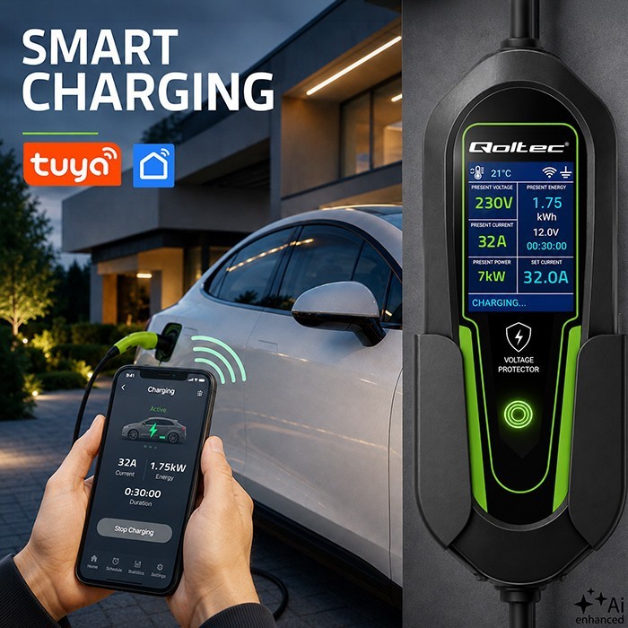 Qoltec Ładowarka do EV i hybryd Typ2 | 7kW | 230V | CEE 32A | Wi-Fi