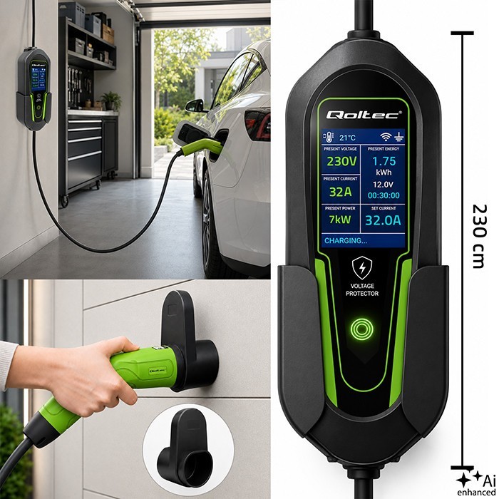 Qoltec Ładowarka do EV i hybryd Typ2 | 7kW | 230V | CEE 32A | Wi-Fi