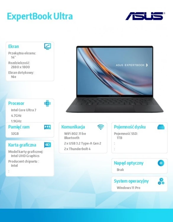 Asus Laptop ExpertBook Ultra B9406CAA-TH0747X U7 356H/32GB/1TB/W11Pro