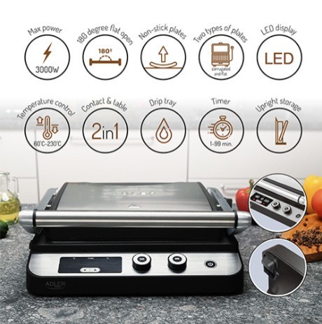 Adler Grill elektryczny LED 2w1 AD 3059