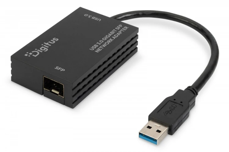 Digitus Karta sieciowa USB 3.0 typ A na Gigabit SFP, adapter światłowodowy 1000 Mb/s, moduł SFP sprzedawany osobno