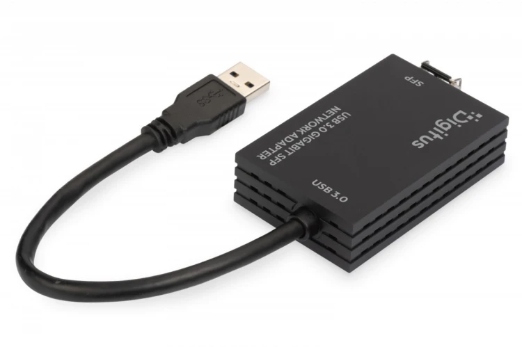 Digitus Karta sieciowa USB 3.0 typ A na Gigabit SFP, adapter światłowodowy 1000 Mb/s, moduł SFP sprzedawany osobno