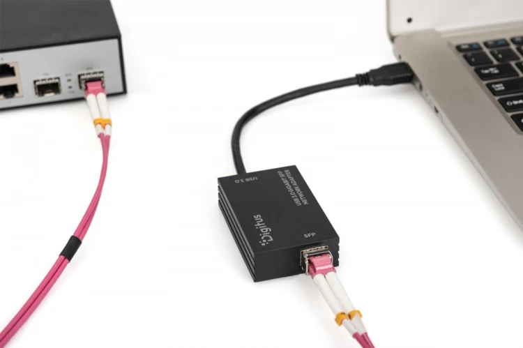 Digitus Karta sieciowa USB 3.0 typ A na Gigabit SFP, adapter światłowodowy 1000 Mb/s, moduł SFP sprzedawany osobno
