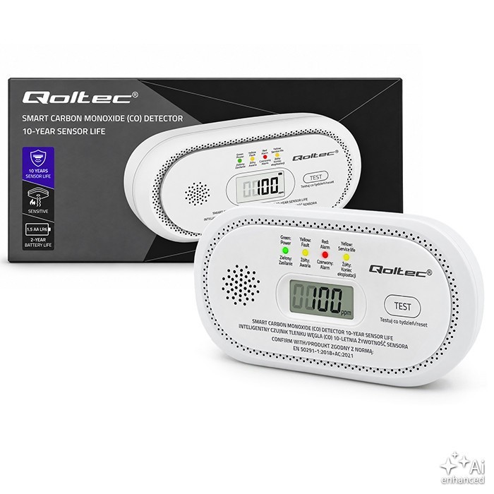 Qoltec Czujnik tlenku węgla | detektor CO | alarm 85dB