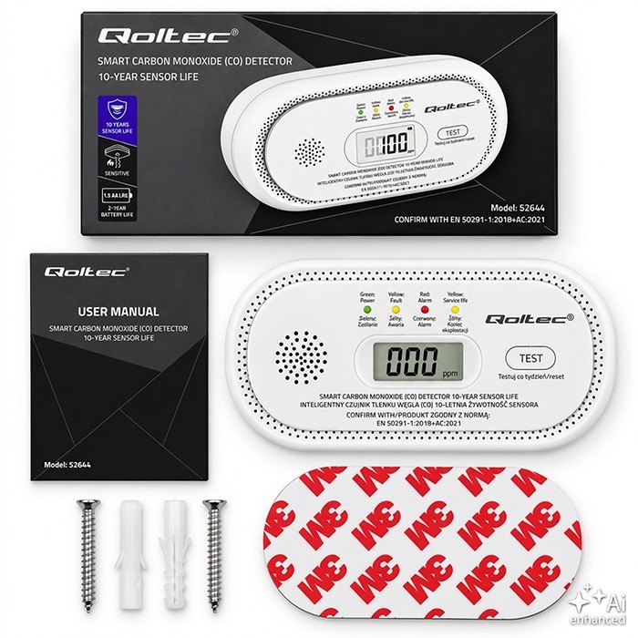 Qoltec Czujnik tlenku węgla | detektor CO | alarm 85dB