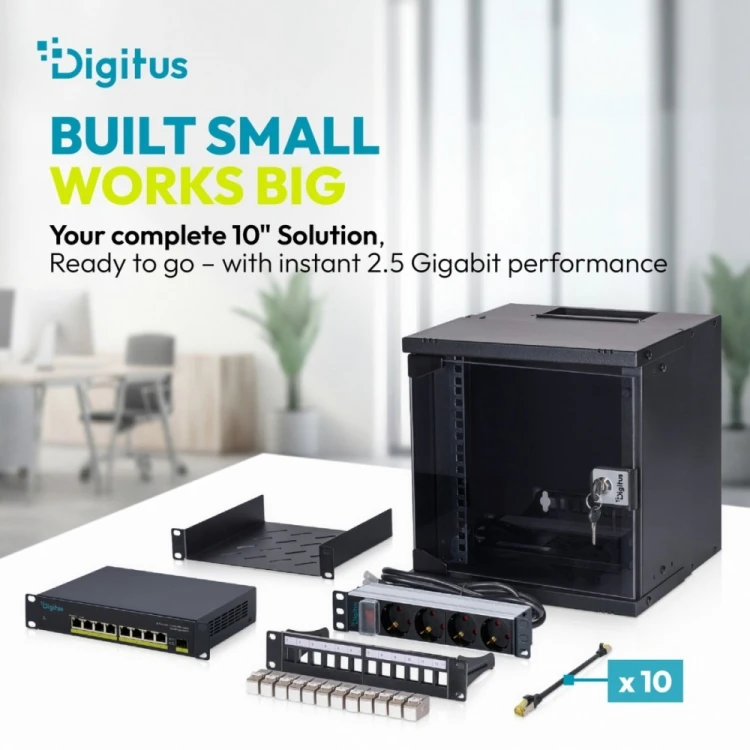 Digitus Przełącznik sieciowy niezarządzalny 10" 8x RJ45 2.5G, 1x SFP+ 10G, 60Gbps, metalowy, bez wentylatora, Plug&Play