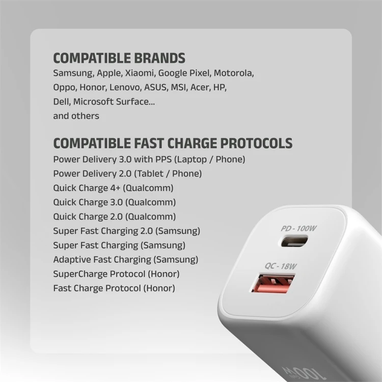 AXAGON ACU-PQ100W Ładowarka sieciowa GaN 100W, 2x port (USB-C + USB-A), PD3.0/PPS/QC4+, mini, biała