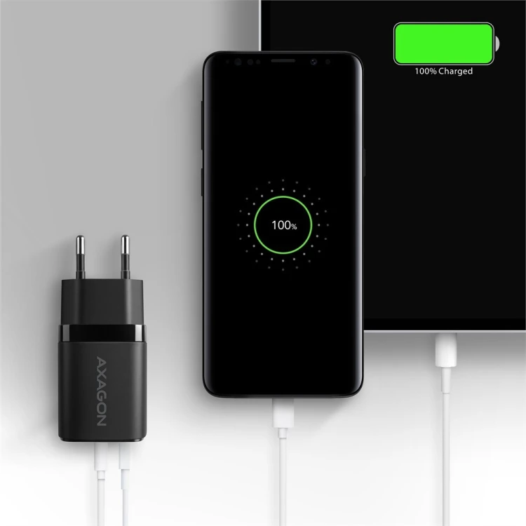 AXAGON ACU-PQ33 Ładowarka sieciowa GaN 33W, 2x port (USB-C + USB-A), PD3.0/PPS/QC4+, czarna