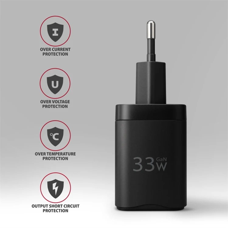 AXAGON ACU-PQ33 Ładowarka sieciowa GaN 33W, 2x port (USB-C + USB-A), PD3.0/PPS/QC4+, czarna