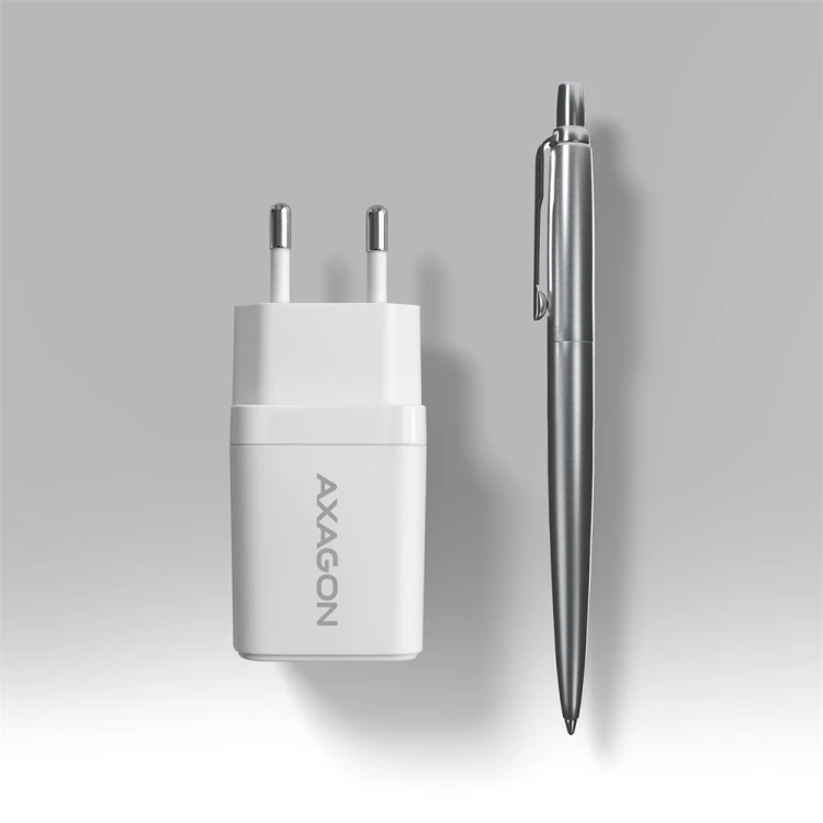 AXAGON ACU-PQ33W Ładowarka sieciowa GaN 33W, 2x port (USB-C + USB-A), PD3.0/PPS/QC4+, biała