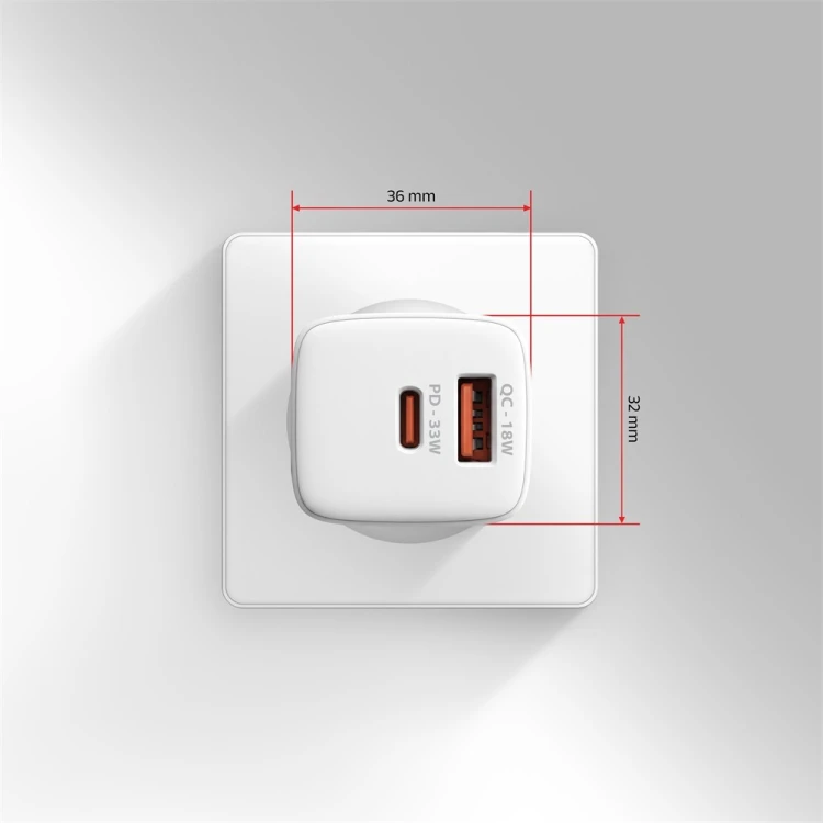 AXAGON ACU-PQ33W Ładowarka sieciowa GaN 33W, 2x port (USB-C + USB-A), PD3.0/PPS/QC4+, biała