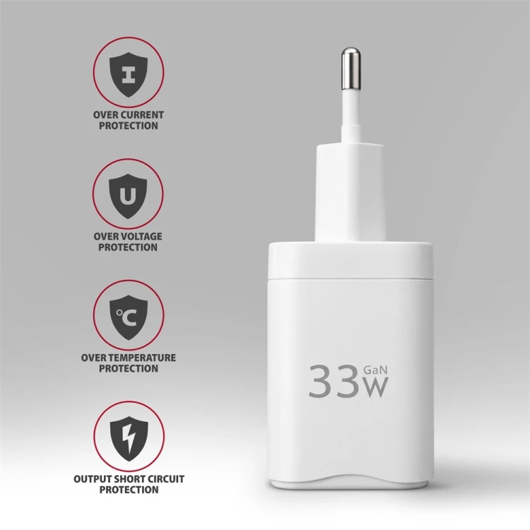 AXAGON ACU-PQ33W Ładowarka sieciowa GaN 33W, 2x port (USB-C + USB-A), PD3.0/PPS/QC4+, biała