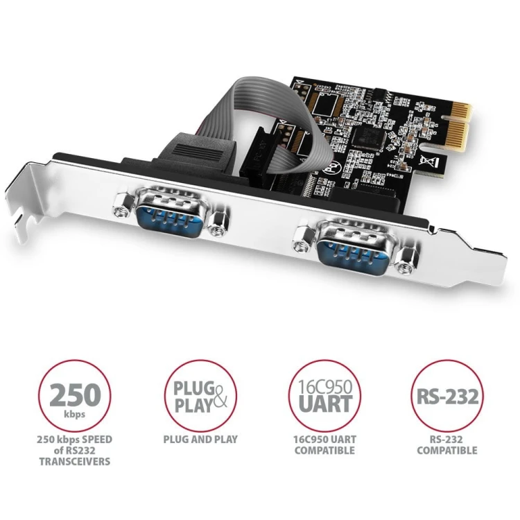 AXAGON PCEA-S2N Kontroler PCIe 2x port szeregowy RS232 250 Kbps, w zestawie SP &amp; LP