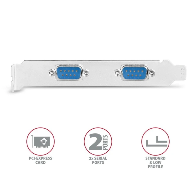 AXAGON PCEA-S2N Kontroler PCIe 2x port szeregowy RS232 250 Kbps, w zestawie SP &amp; LP