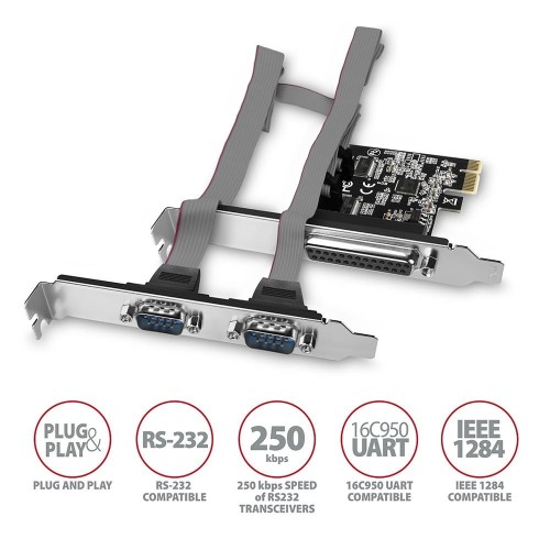 AXAGON PCEA-PSN Kontroler PCIe 1x port równoległy LPT + 2x port szeregowy RS232 250 kbps, w zestawie SP &amp; LP