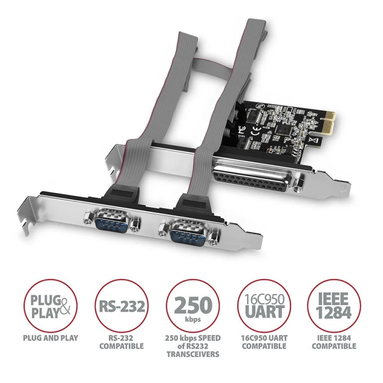 AXAGON PCEA-PSN Kontroler PCIe 1x port równoległy LPT + 2x port szeregowy RS232 250 kbps, w zestawie SP &amp; LP