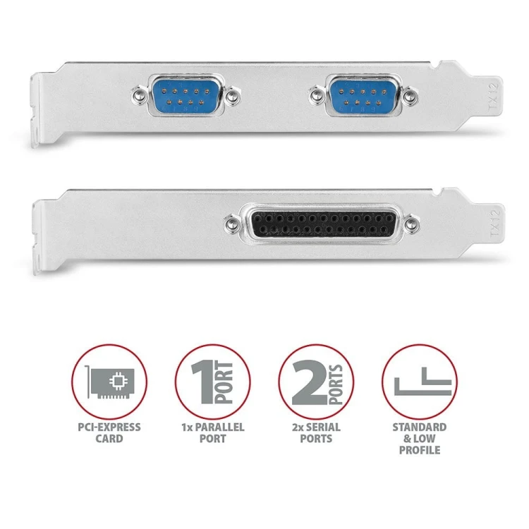 AXAGON PCEA-PSN Kontroler PCIe 1x port równoległy LPT + 2x port szeregowy RS232 250 kbps, w zestawie SP &amp; LP