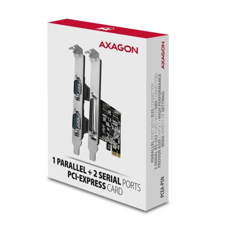 AXAGON PCEA-PSN Kontroler PCIe 1x port równoległy LPT + 2x port szeregowy RS232 250 kbps, w zestawie SP &amp; LP