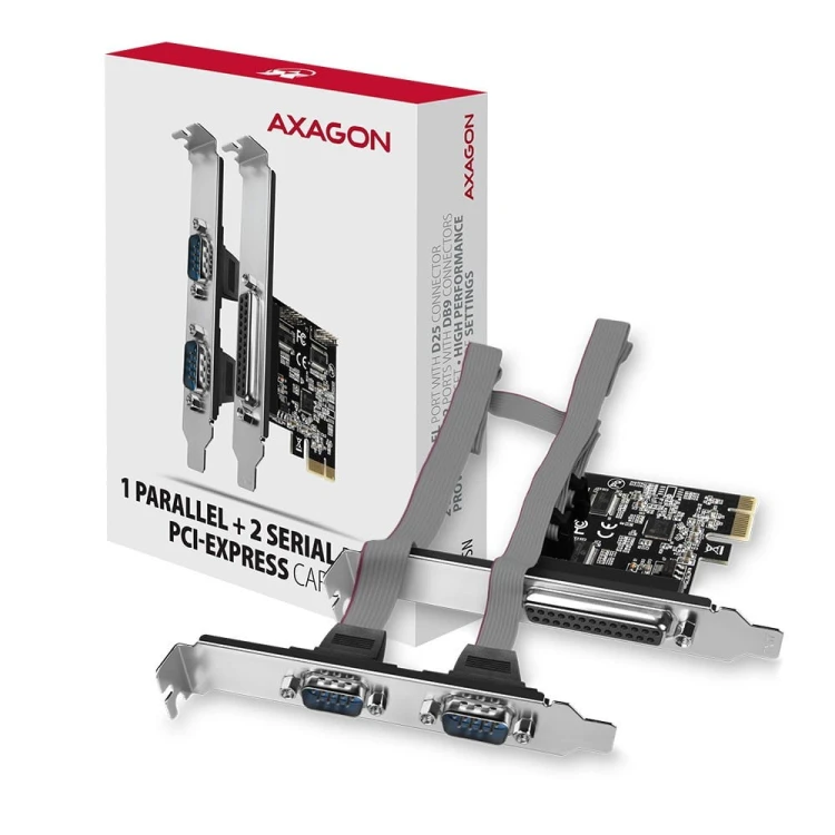 AXAGON PCEA-PSN Kontroler PCIe 1x port równoległy LPT + 2x port szeregowy RS232 250 kbps, w zestawie SP &amp; LP