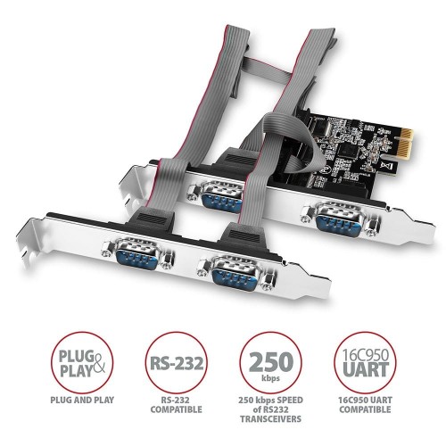 AXAGON PCEA-S4N Kontroler PCIe 4x port szeregowy RS232 250 kbps, w zestawie SP &amp; LP