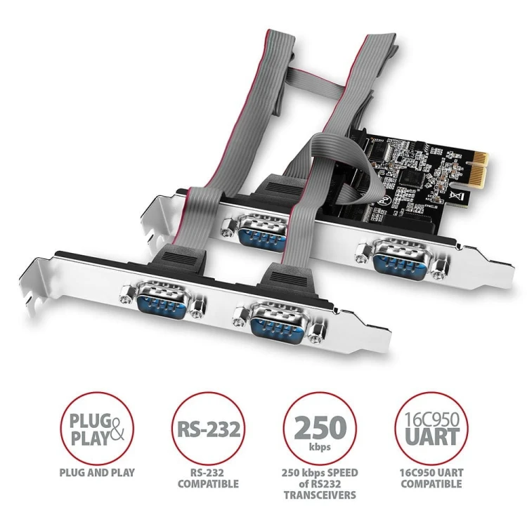 AXAGON PCEA-S4N Kontroler PCIe 4x port szeregowy RS232 250 kbps, w zestawie SP &amp; LP