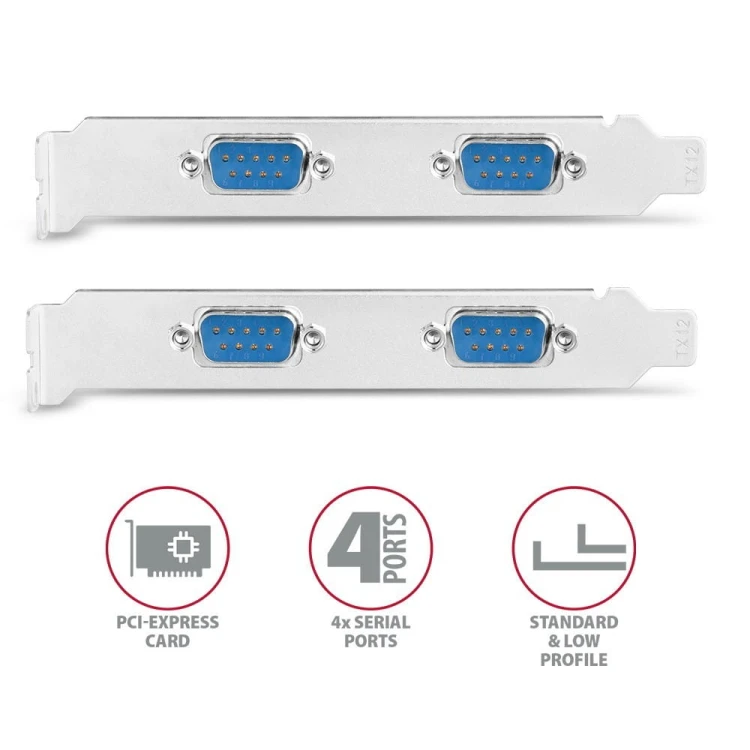 AXAGON PCEA-S4N Kontroler PCIe 4x port szeregowy RS232 250 kbps, w zestawie SP &amp; LP
