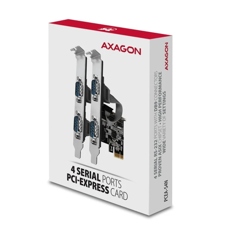 AXAGON PCEA-S4N Kontroler PCIe 4x port szeregowy RS232 250 kbps, w zestawie SP &amp; LP