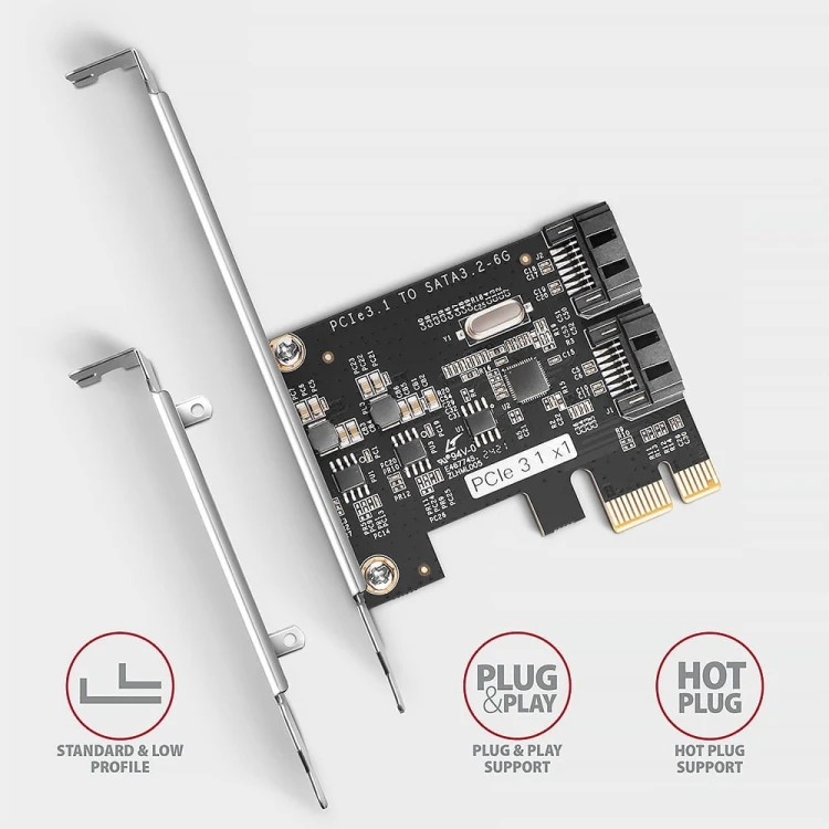 AXAGON PCES-SJ2 Kontroler PCIe 2x wewnętrzny port SATA 6G, chipset JMB582 SP &amp; LP