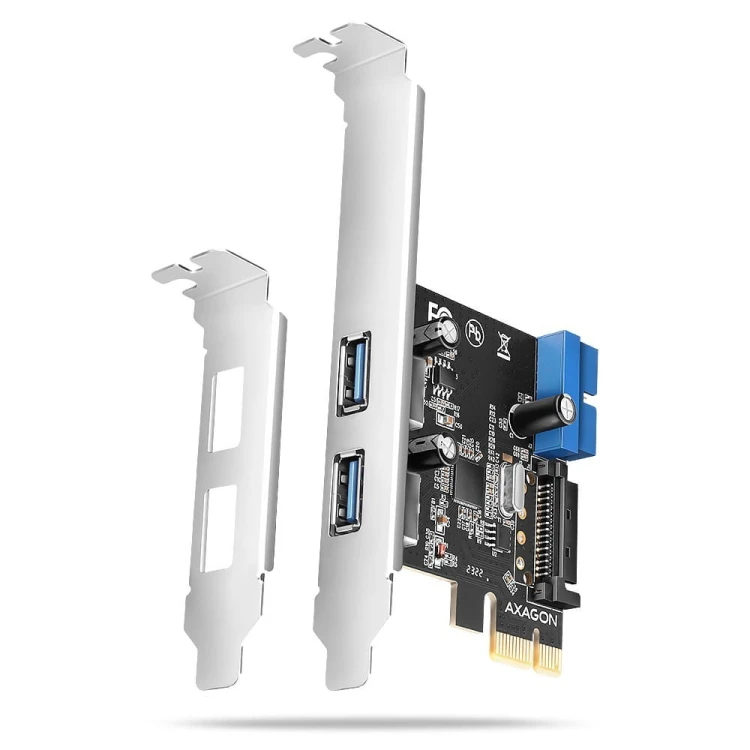 AXAGON PCEU-232RS Kontroler PCIe 2+2x port USB 3.2 GEN 1, UASP, SP &amp; LP 15-pin SATA zasilacz