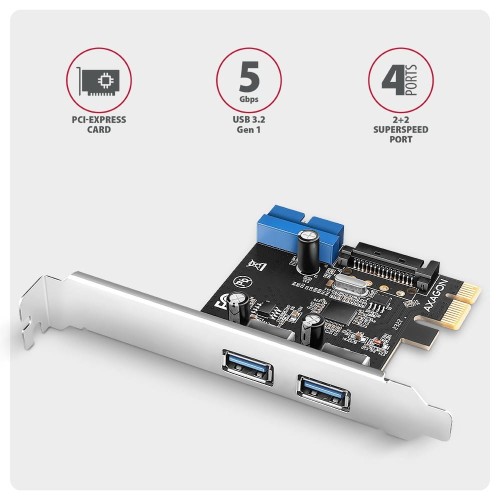 AXAGON PCEU-232RS Kontroler PCIe 2+2x port USB 3.2 GEN 1, UASP, SP &amp; LP 15-pin SATA zasilacz