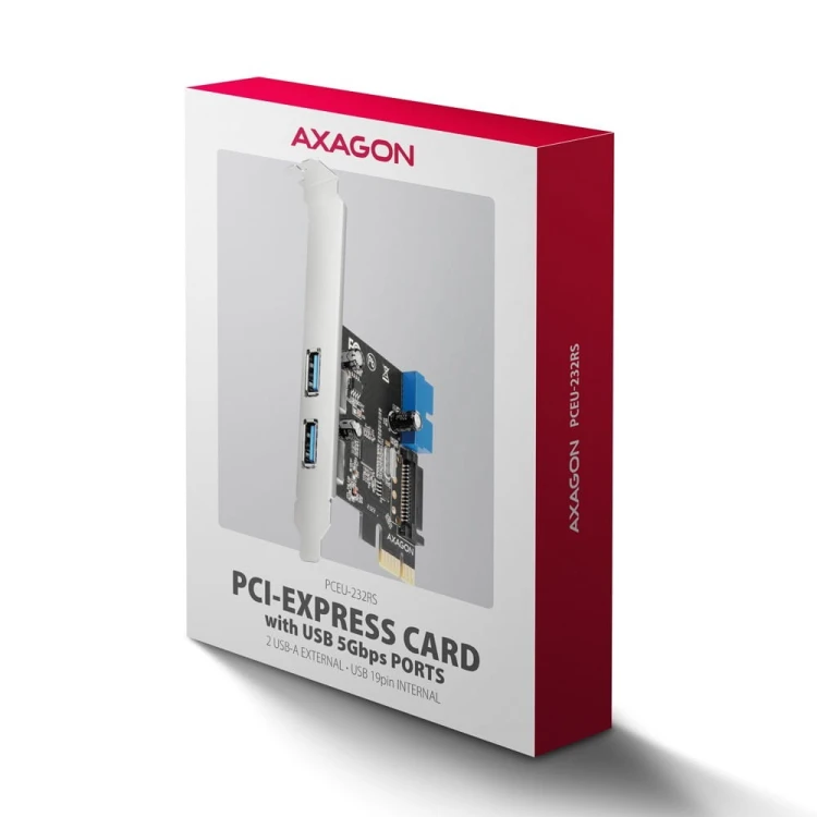 AXAGON PCEU-232RS Kontroler PCIe 2+2x port USB 3.2 GEN 1, UASP, SP &amp; LP 15-pin SATA zasilacz