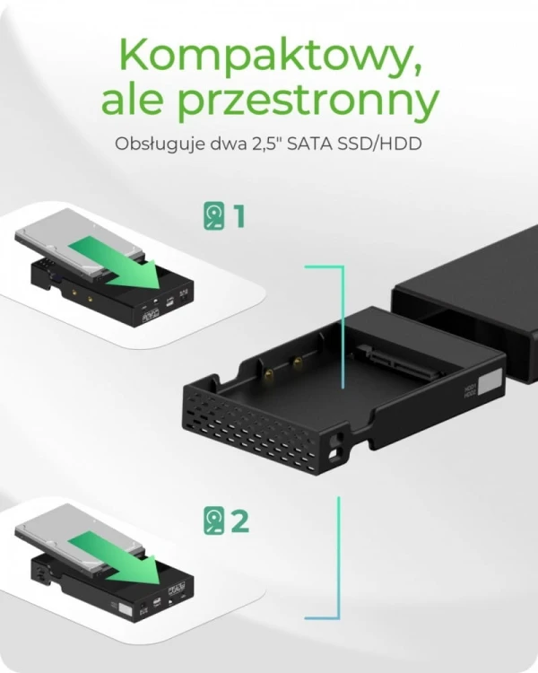 IcyBox Obudowa IB-RD2253-C31 zew. Raid dla 2,5 SATA HDD na USB 3.2 Gen 2, RAID 0,1, SINGLE, LARGE
